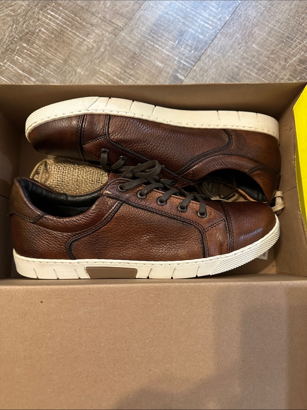 Men’s Genuine Deere Skin Brown Leather Lace-Up Sneakers with White Sole